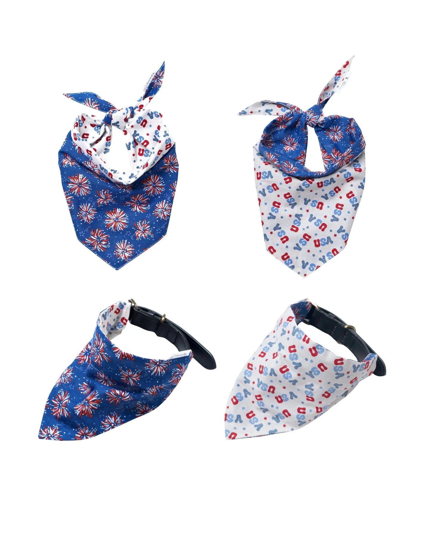Fourth of July Pet Bandanas - 100% Cotton, Collar Slide-On and Tie Design, Machine Washable