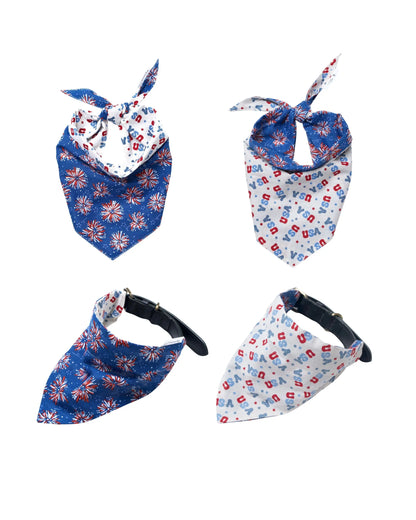 Fourth of July Pet Bandanas - 100% Cotton, Collar Slide-On and Tie Design, Machine Washable