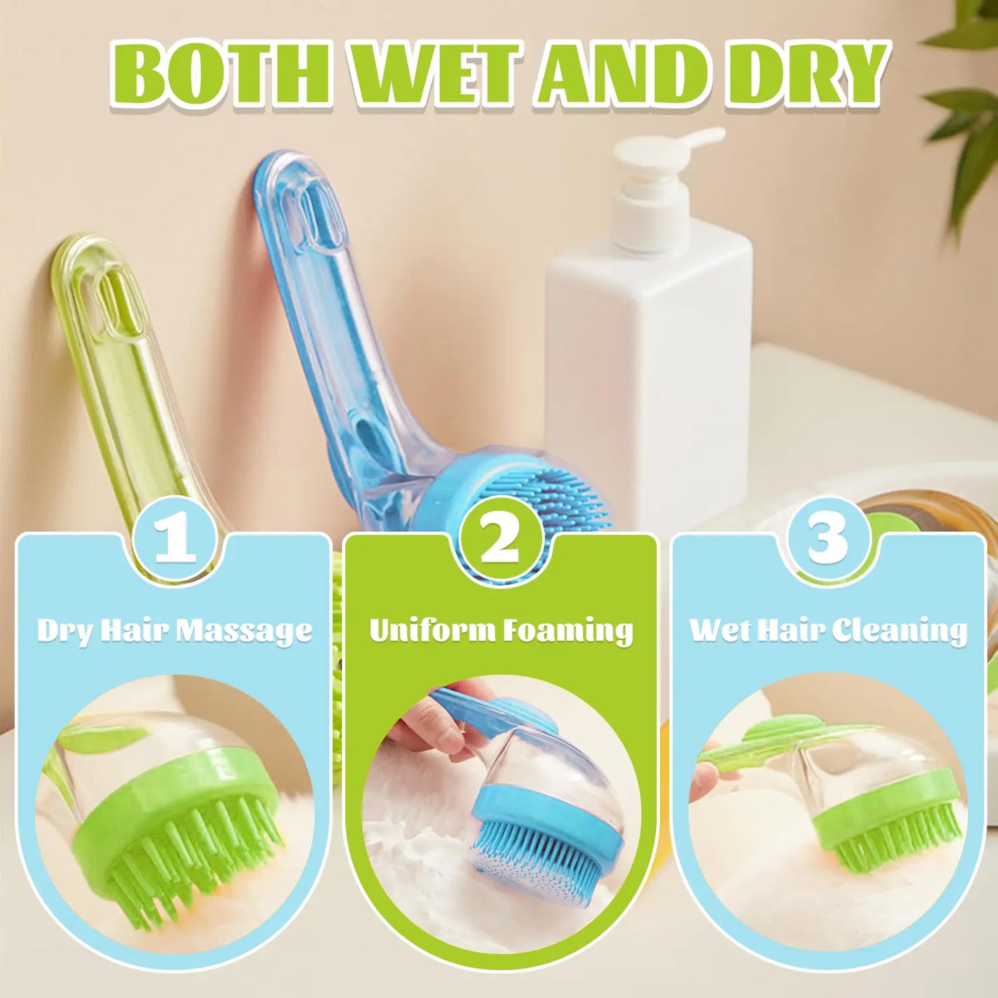 Pet Bath Brush with Integrated Shampoo Dispenser for Dogs and Cats, Ergonomic Design, Gentle Massage Grooming Tool, User-Friendly Essential for Pet Bathing