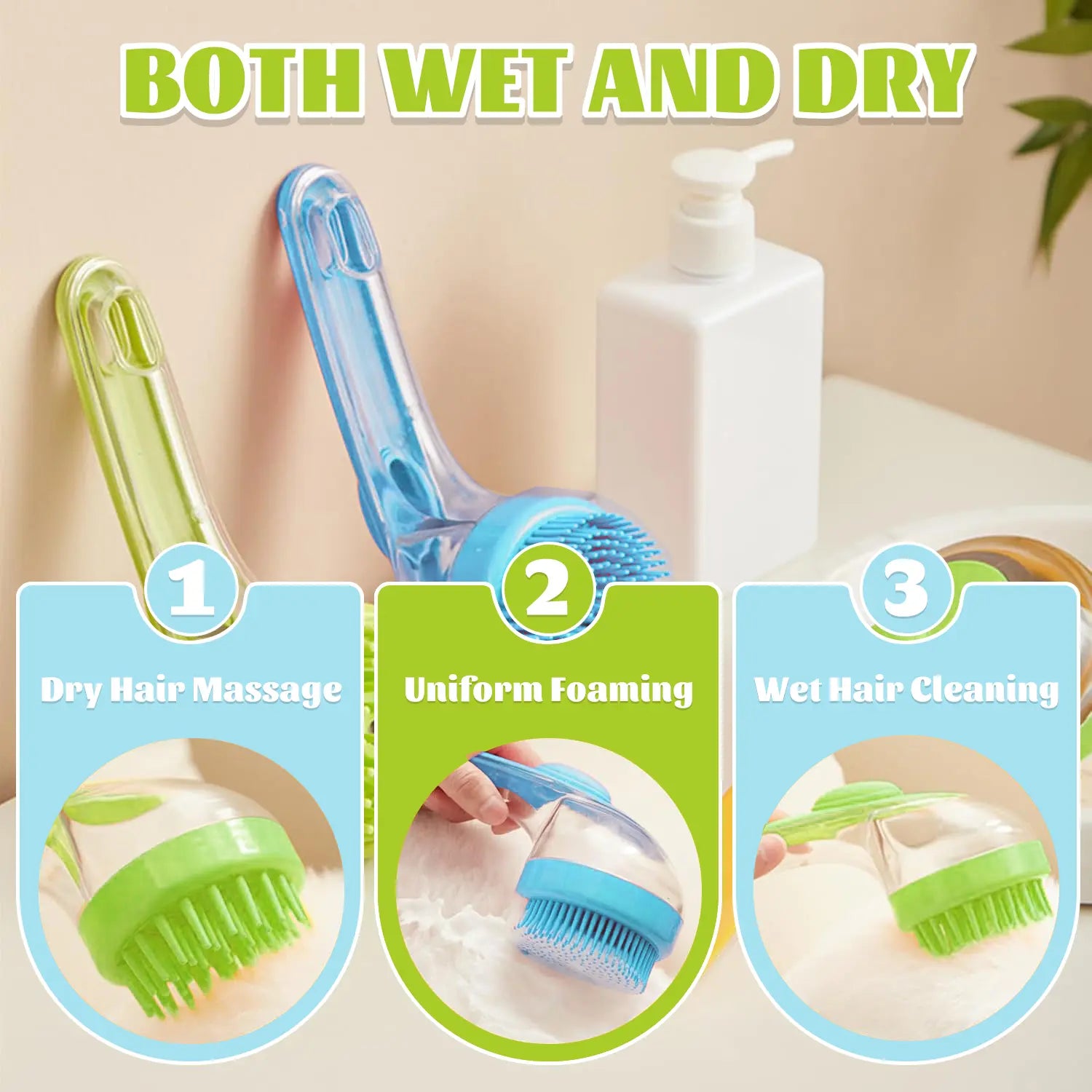 Pet Bath Brush with Integrated Shampoo Dispenser for Dogs and Cats, Ergonomic Design, Gentle Massage Grooming Tool, User-Friendly Essential for Pet Bathing