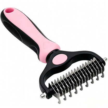 Pet Detangling Comb and Double-Sided Grooming Brush for Dogs and Cats with One-Click Undercoat Rake for Shedding and Mats