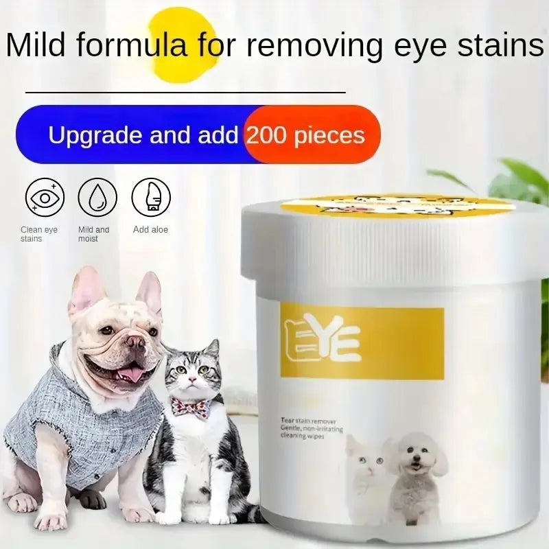 Pet Eye Cleaning Wipes - 200 Count Set, Durable Polyester Material, Safe for Cats, Essential Pet Supplies