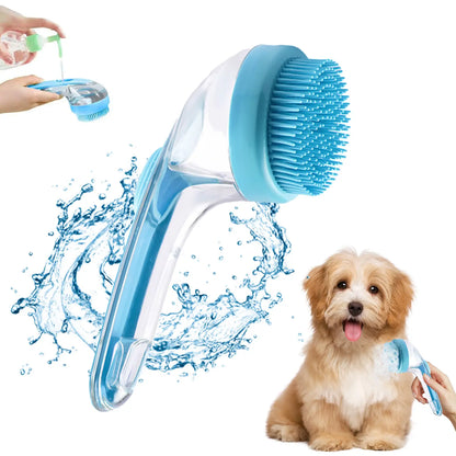 Pet Bath Brush with Integrated Shampoo Dispenser for Dogs and Cats, Ergonomic Design, Gentle Massage Grooming Tool, User-Friendly Essential for Pet Bathing