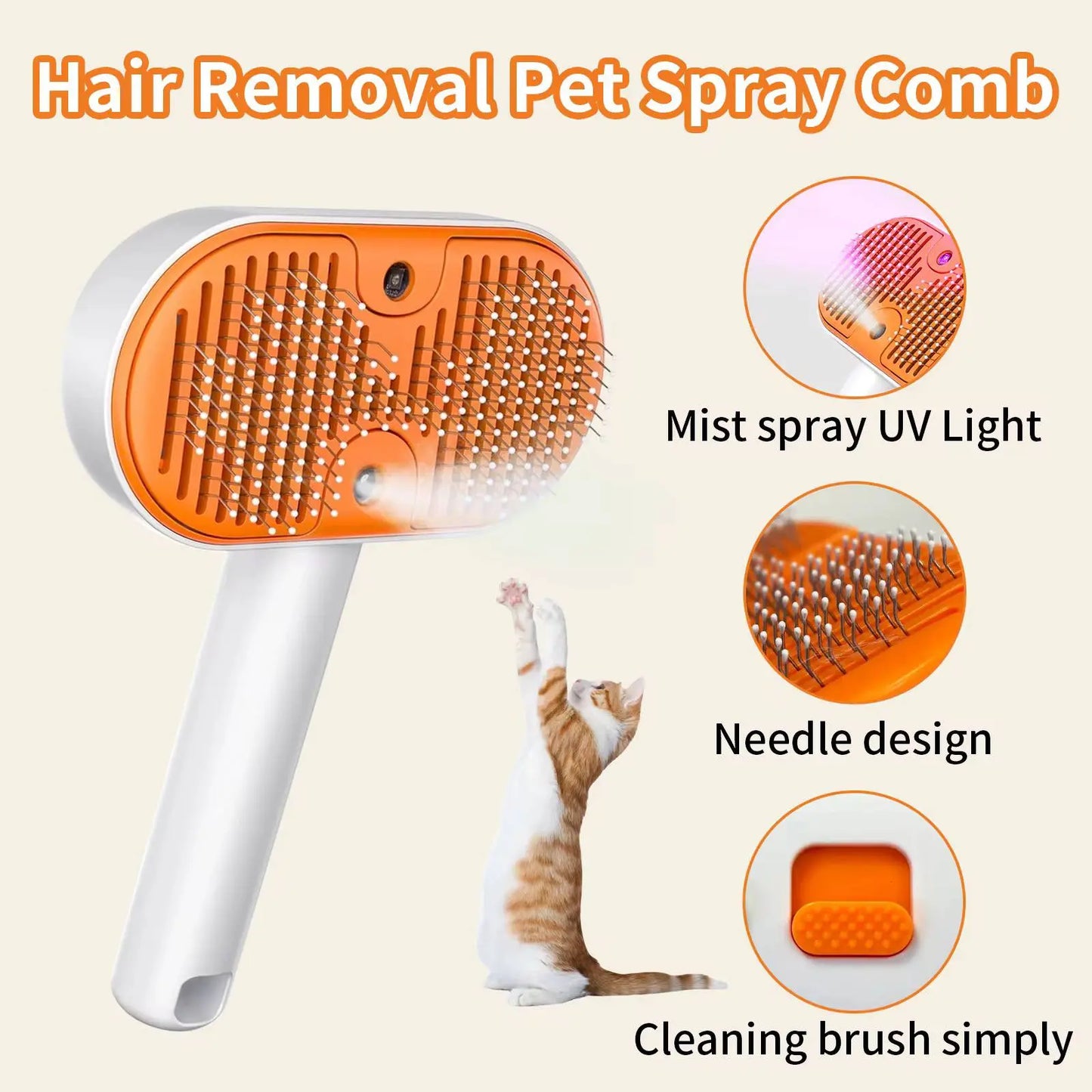 3-in-1 Self-Cleaning Steam Pet Grooming Brush - De-Shedding and Fur Removal Tool for Cats and Dogs