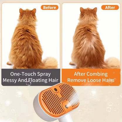 3-in-1 Self-Cleaning Steam Pet Grooming Brush - De-Shedding and Fur Removal Tool for Cats and Dogs