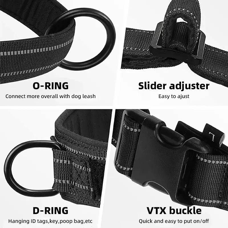 Universal Reflective Strip Dog Harness - Tactical No-Pull Safety Design with Adjustable Multi-Size Fit and Durable High-Visibility Polyester Webbing for Enhanced Control