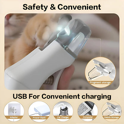 2-in-1 LED Pet Nail Clipper and Grinder with Rechargeable Design, Protective Guard, Quick Sensor, and Nail File for Dogs, Cats, and Rabbits