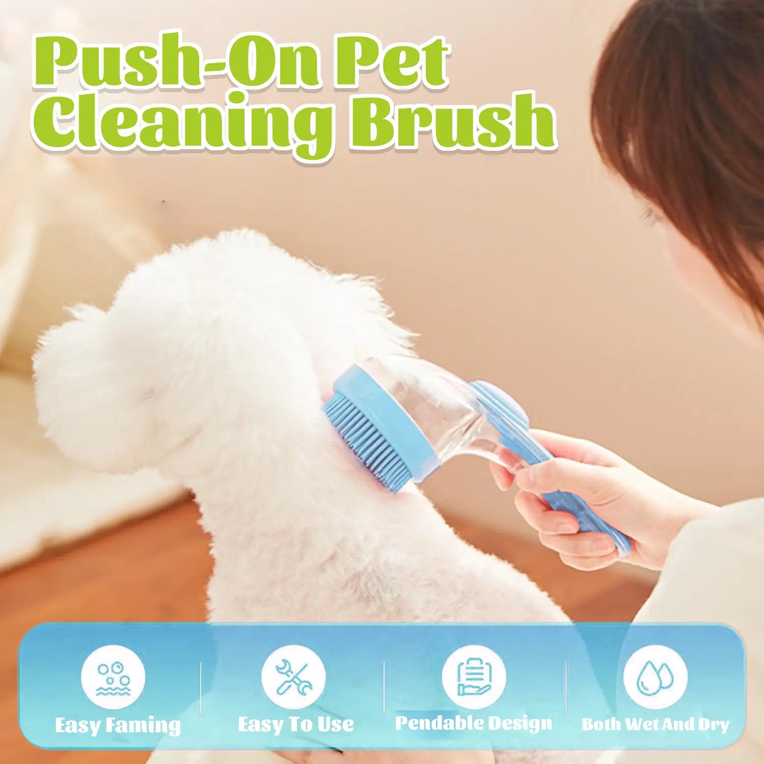 Pet Bath Brush with Integrated Shampoo Dispenser for Dogs and Cats, Ergonomic Design, Gentle Massage Grooming Tool, User-Friendly Essential for Pet Bathing