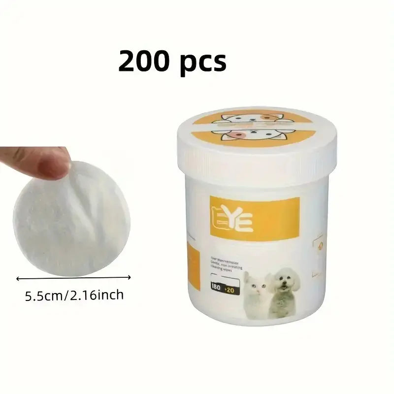 Pet Eye Cleaning Wipes - 200 Count Set, Durable Polyester Material, Safe for Cats, Essential Pet Supplies