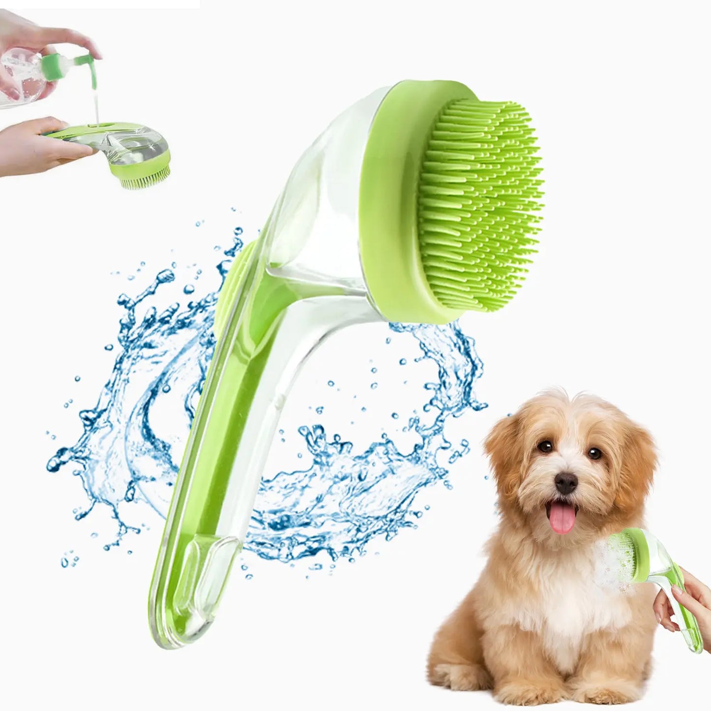 Pet Bath Brush with Integrated Shampoo Dispenser for Dogs and Cats, Ergonomic Design, Gentle Massage Grooming Tool, User-Friendly Essential for Pet Bathing