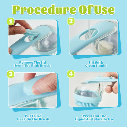 Pet Bath Brush with Integrated Shampoo Dispenser for Dogs and Cats, Ergonomic Design, Gentle Massage Grooming Tool, User-Friendly Essential for Pet Bathing