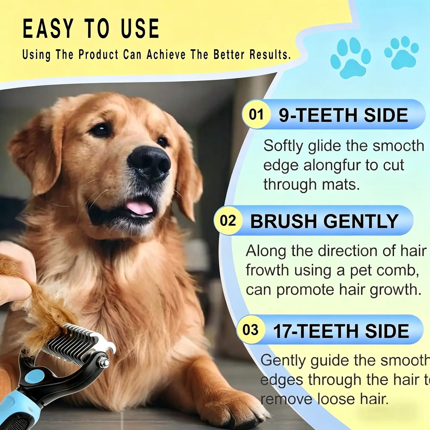 Pet Detangling Comb and Double-Sided Grooming Brush for Dogs and Cats with One-Click Undercoat Rake for Shedding and Mats