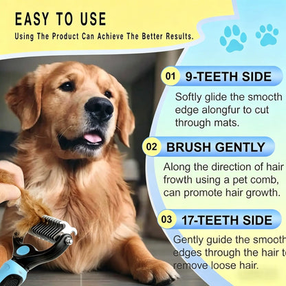 Pet Detangling Comb and Double-Sided Grooming Brush for Dogs and Cats with One-Click Undercoat Rake for Shedding and Mats