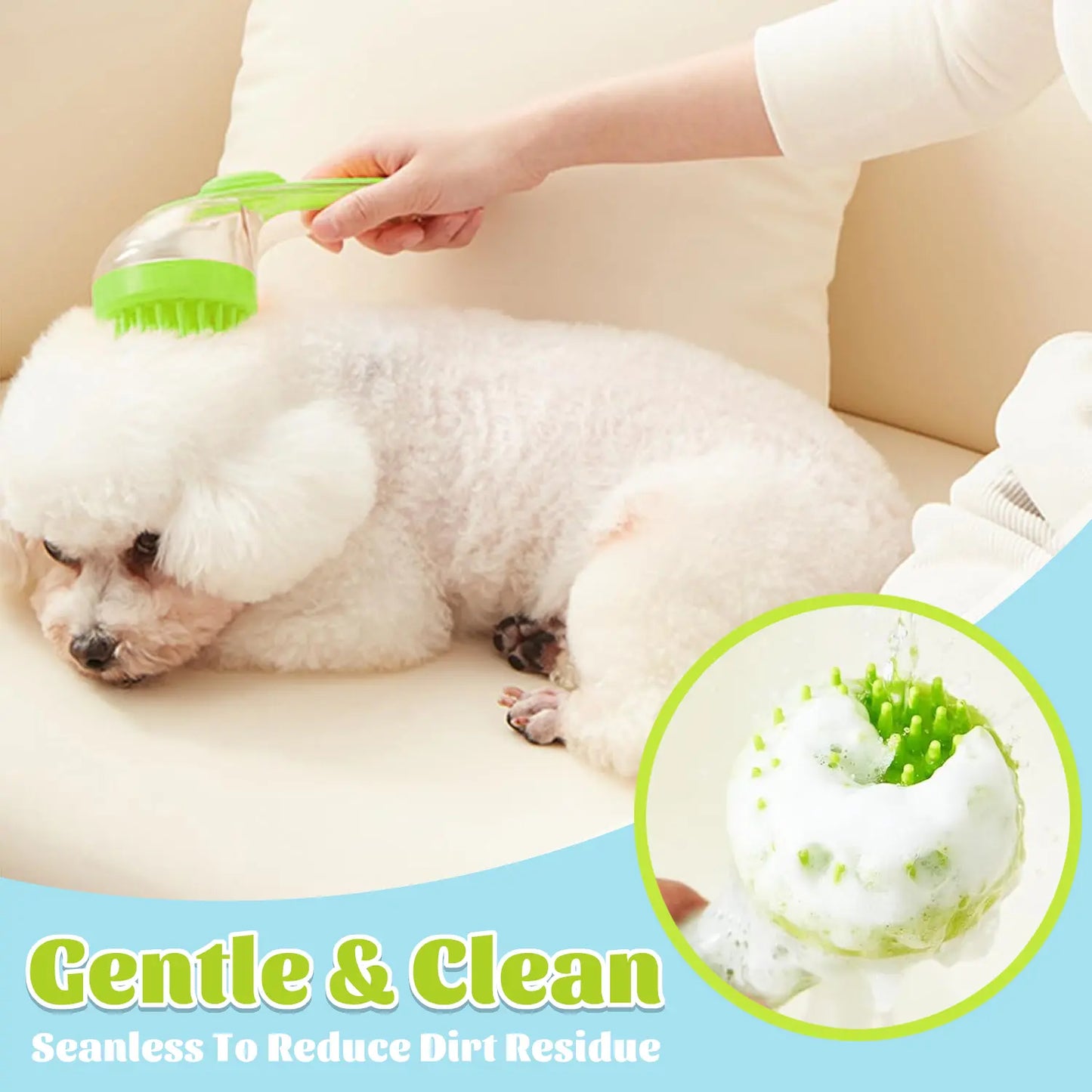 Pet Bath Brush with Integrated Shampoo Dispenser for Dogs and Cats, Ergonomic Design, Gentle Massage Grooming Tool, User-Friendly Essential for Pet Bathing