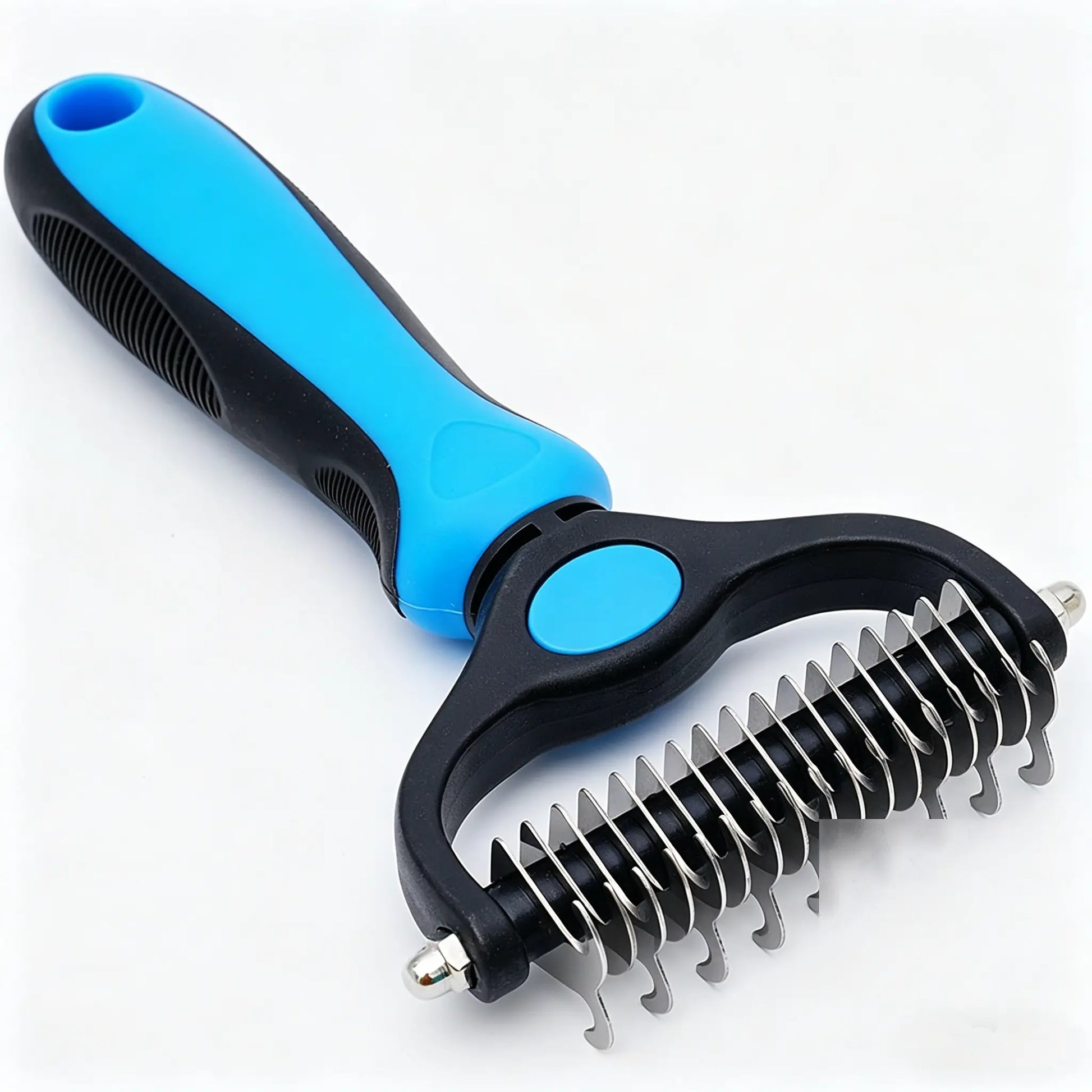 Pet Detangling Comb and Double-Sided Grooming Brush for Dogs and Cats with One-Click Undercoat Rake for Shedding and Mats