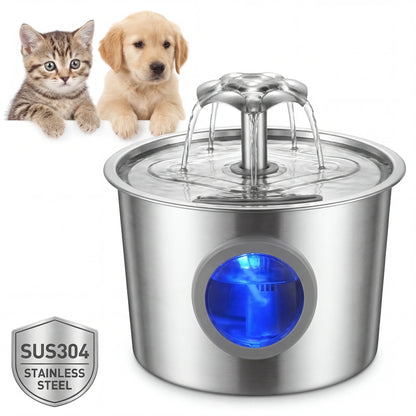 Professional Silent Cat Water Dispenser 2.2L - Stainless Steel Water Outlet with Night Light, 6-Layer Filtration, Automatic Gravity Supply, Leak-Proof Design, and Easy Maintenance