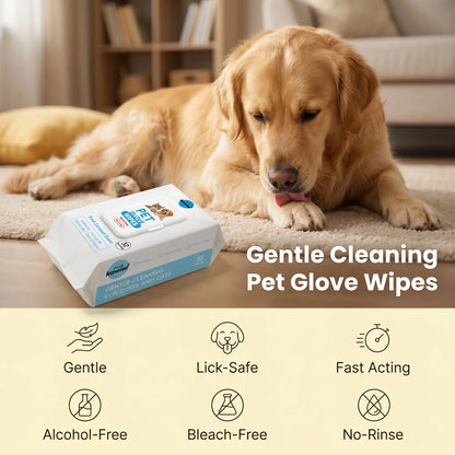 Kawiwi 32-Piece Pet Grooming Wipes - Coconut Scented Hypoallergenic Disposable Glove Wipes for Dogs and Cats, No-Rinse Dry Cleaning, Fur Nourishment, Hair Removal, and Skin Care for Daily and Travel Use