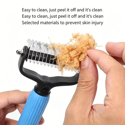 Pet Detangling Comb and Double-Sided Grooming Brush for Dogs and Cats with One-Click Undercoat Rake for Shedding and Mats