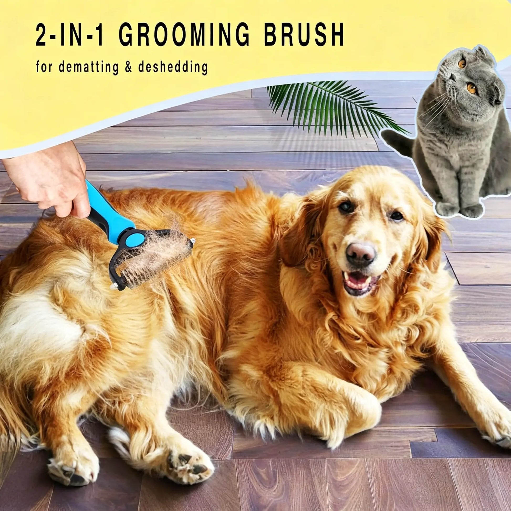 Pet Detangling Comb and Double-Sided Grooming Brush for Dogs and Cats with One-Click Undercoat Rake for Shedding and Mats