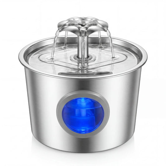 Professional Silent Cat Water Dispenser 2.2L - Stainless Steel Water Outlet with Night Light, 6-Layer Filtration, Automatic Gravity Supply, Leak-Proof Design, and Easy Maintenance