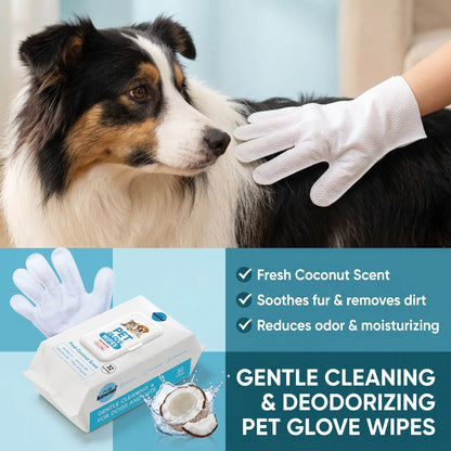 Kawiwi 32-Piece Pet Grooming Wipes - Coconut Scented Hypoallergenic Disposable Glove Wipes for Dogs and Cats, No-Rinse Dry Cleaning, Fur Nourishment, Hair Removal, and Skin Care for Daily and Travel Use