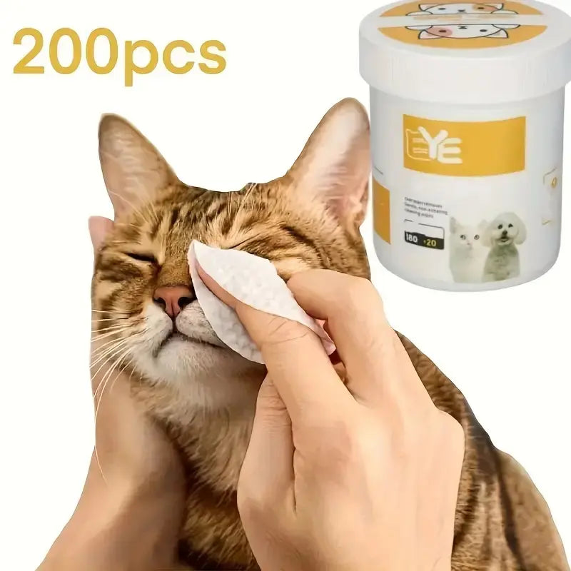 Pet Eye Cleaning Wipes - 200 Count Set, Durable Polyester Material, Safe for Cats, Essential Pet Supplies