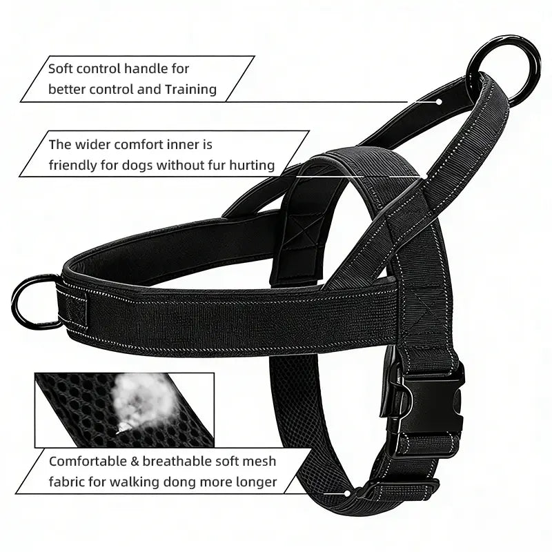 Universal Reflective Strip Dog Harness - Tactical No-Pull Safety Design with Adjustable Multi-Size Fit and Durable High-Visibility Polyester Webbing for Enhanced Control