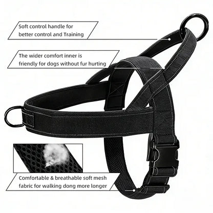 Universal Reflective Strip Dog Harness - Tactical No-Pull Safety Design with Adjustable Multi-Size Fit and Durable High-Visibility Polyester Webbing for Enhanced Control