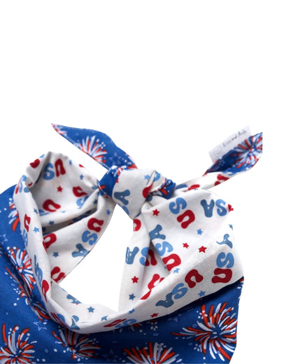 Fourth of July Pet Bandanas - 100% Cotton, Collar Slide-On and Tie Design, Machine Washable