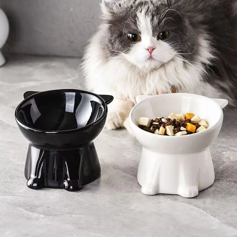 2-Piece Elevated Pet Feeding Bowl Set, Anti-Vomit Design for Neck and Spine Protection, Non-Slip Base, Durable Plastic, Ideal for Cats and Small Dogs