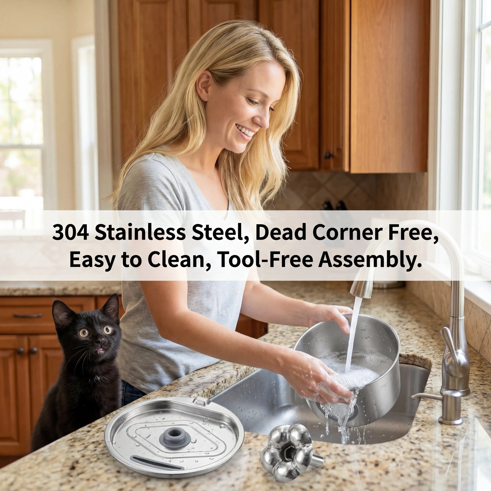 Professional Silent Cat Water Dispenser 2.2L - Stainless Steel Water Outlet with Night Light, 6-Layer Filtration, Automatic Gravity Supply, Leak-Proof Design, and Easy Maintenance