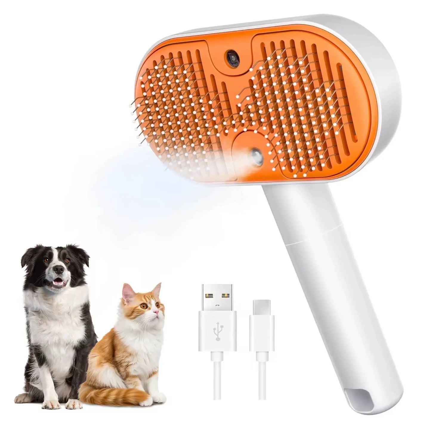3-in-1 Self-Cleaning Steam Pet Grooming Brush - De-Shedding and Fur Removal Tool for Cats and Dogs